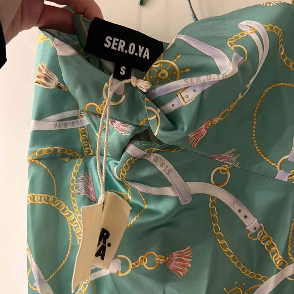 Retrofete SER.O.YA Farrah Silk Dress Green Nautical Small NWT - Picture 10 of 10